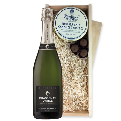 Chassenay d'Arce Cuvee Premiere Brut Champagne 75cl And Milk Sea Salt Charbonnel Chocolates Box